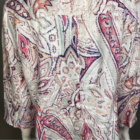 Chico's jacket large linen white pastel pattern print comfortable summer office - Picture 2 of 14